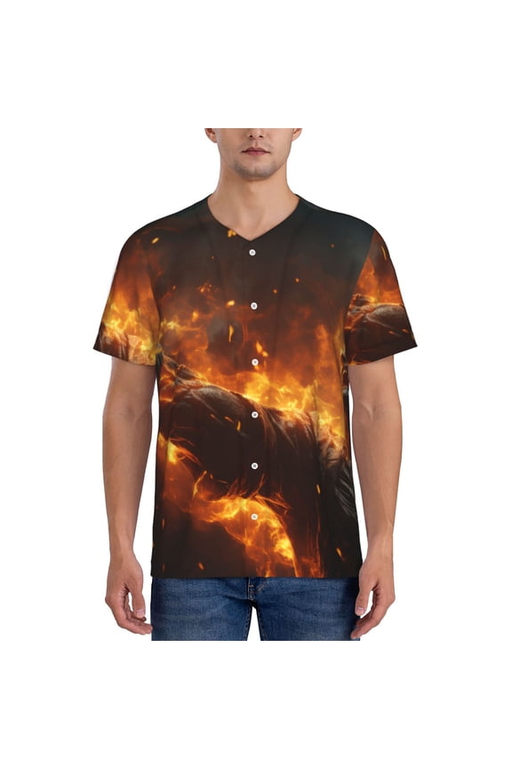 Cool Fire Man Pattern Mens Polo Shirts Quick Dry Short Sleeve Golf T Shirt Performance Moisture Wicking Casual Workout Baseball T-shirt-Large