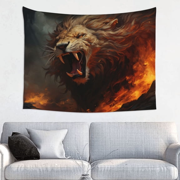 Picia Cool Flame Lion A Pattern Tapestry-Tapestries for Bedroom Living Room Dorm(29x37")