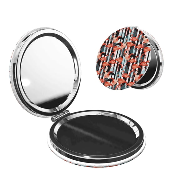 Picia Cool Flamingo for Compact Vanity Mirror , Travel Makeup Mirror , Portable Magnifying Cosmetic Mirror for Daily, Work, Business-Round Shape