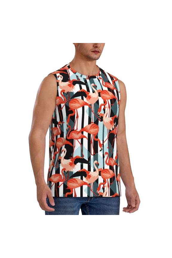 Cool Flamingo mens Cotton Tank Undershirts , Moisture-wicking Ribbed Tanks, Lightweight Cotton Tank Undershirts-Large