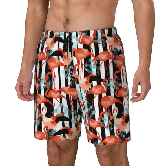 Picia Cool Flamingo pattern Mens Swim Trunks with Compression Liner Stretch Beach Shorts Quick Dry with Zipper Pockets No-Chafing Board Shorts-X-Large