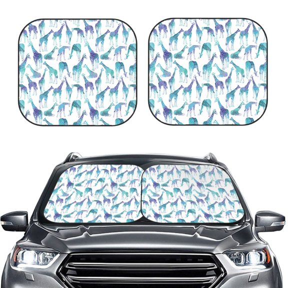Picia Cool Giraffe 2 Piece Car Windshield Sun Shade Foldable | Foldable Sun Shield for Front Window Blocks UV Rays and Keeps Your Vehicle Cool-