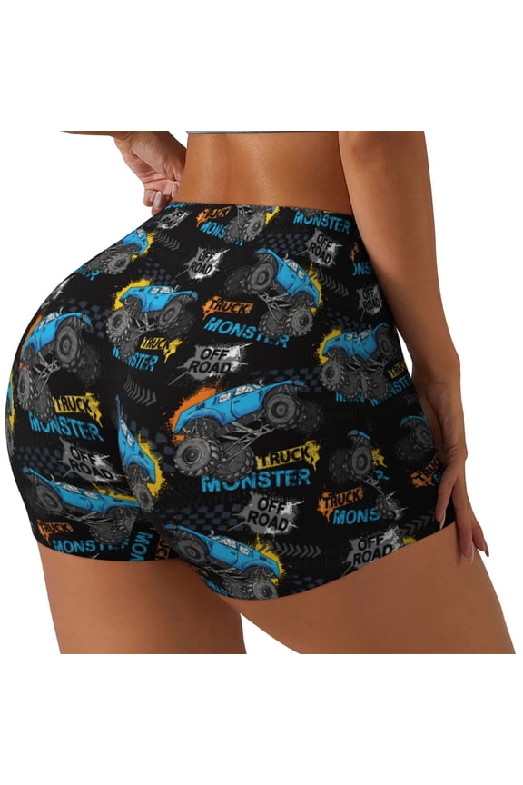 Cool Off-Road Vehicle Printed Workout Shorts for Women Seamless Scrunch Butt Lifting High Waisted Yoga Gym Booty Running Moisture-wicking Short Pants-