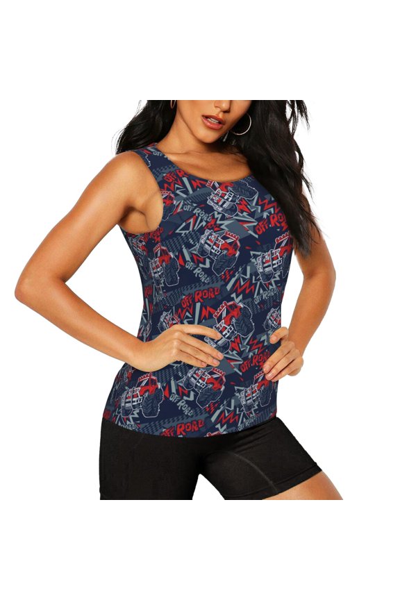 Cool Red Off-Road Vehicle Pattern Women's Workout Tank Top,Breathable Activewear,Slim Fit Athletic Top,Versatile Workout Moisture-wicking top-Large