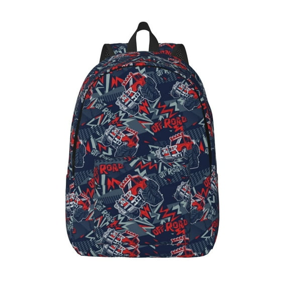 Picia Cool Red Off-Road Vehicle Printed Canvas Daypack - Stylish and Durable Vintage Compact Backpack - Class, Work, Travel, or Laptop Bookbag,Organized Compartments-Small