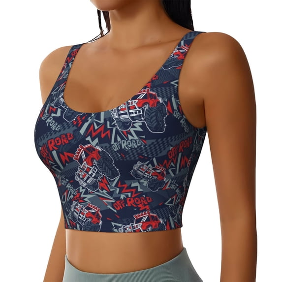 Picia Cool Red Off-Road Vehicle Sports Bra for Women,Padded Strappy Sports Bras Medium Support Yoga Bra with Removable Cups,Running Yoga Bra-XX-Large