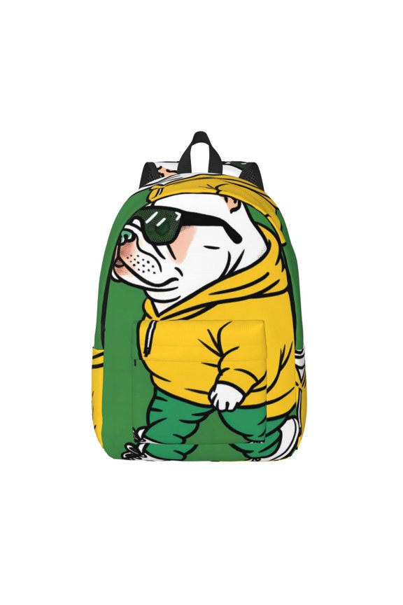 Cool Skateboarding Bulldog Printed Canvas Daypack - Stylish and Durable Vintage Compact Backpack - Class, Work, Travel, or Laptop Bookbag,Organized Compartments-Small