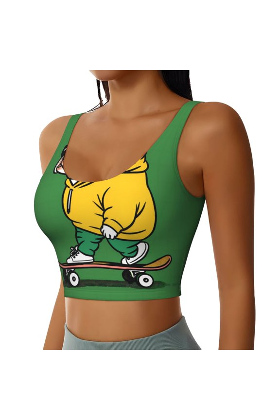 Cool Skateboarding Bulldog Sports Bra for Women,Padded Strappy Sports Bras Medium Support Yoga Bra with Removable Cups,Running Yoga Bra-X-Large