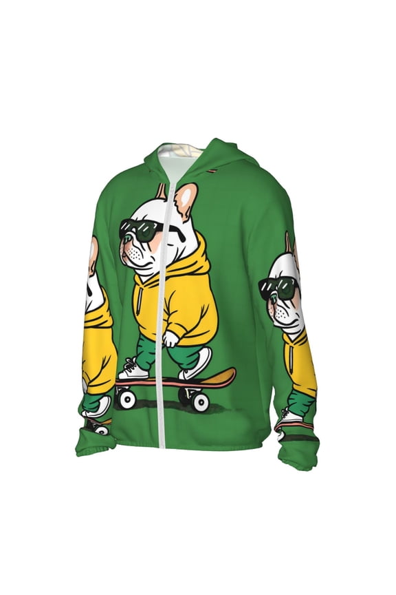 Cool Skateboarding Bulldog Women's Men's UPF 50+ Sun Protection Hoodie Shirt Long Sleeve SPF Fishing Outdoor UV Hiking Lightweight Shirts-Medium