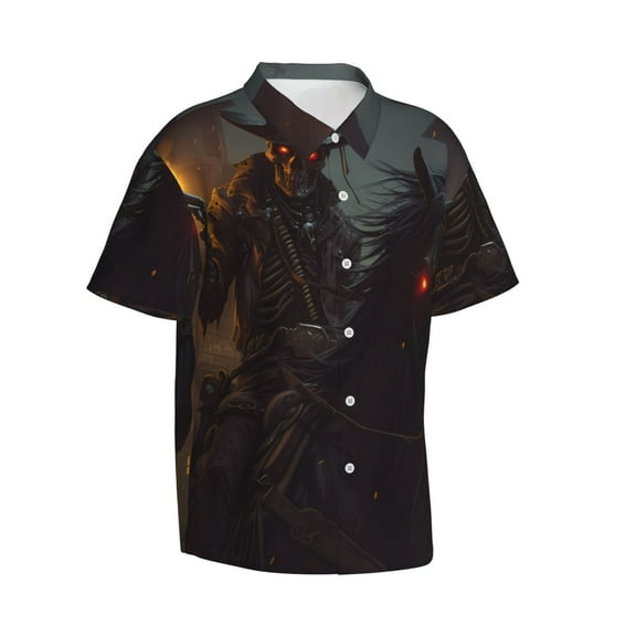 Picia Cool Skull Western Cowboy Gentle Cotton Regular Fit Short Sleeve Casual Hawaiian Shirt for Men-Large