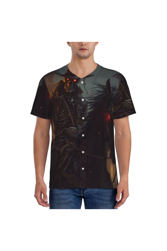 Cool Skull Western Cowboy Pattern Mens Polo Shirts Quick Dry Short Sleeve Golf T Shirt Performance Moisture Wicking Casual Workout Baseball T-shirt-4X-Large