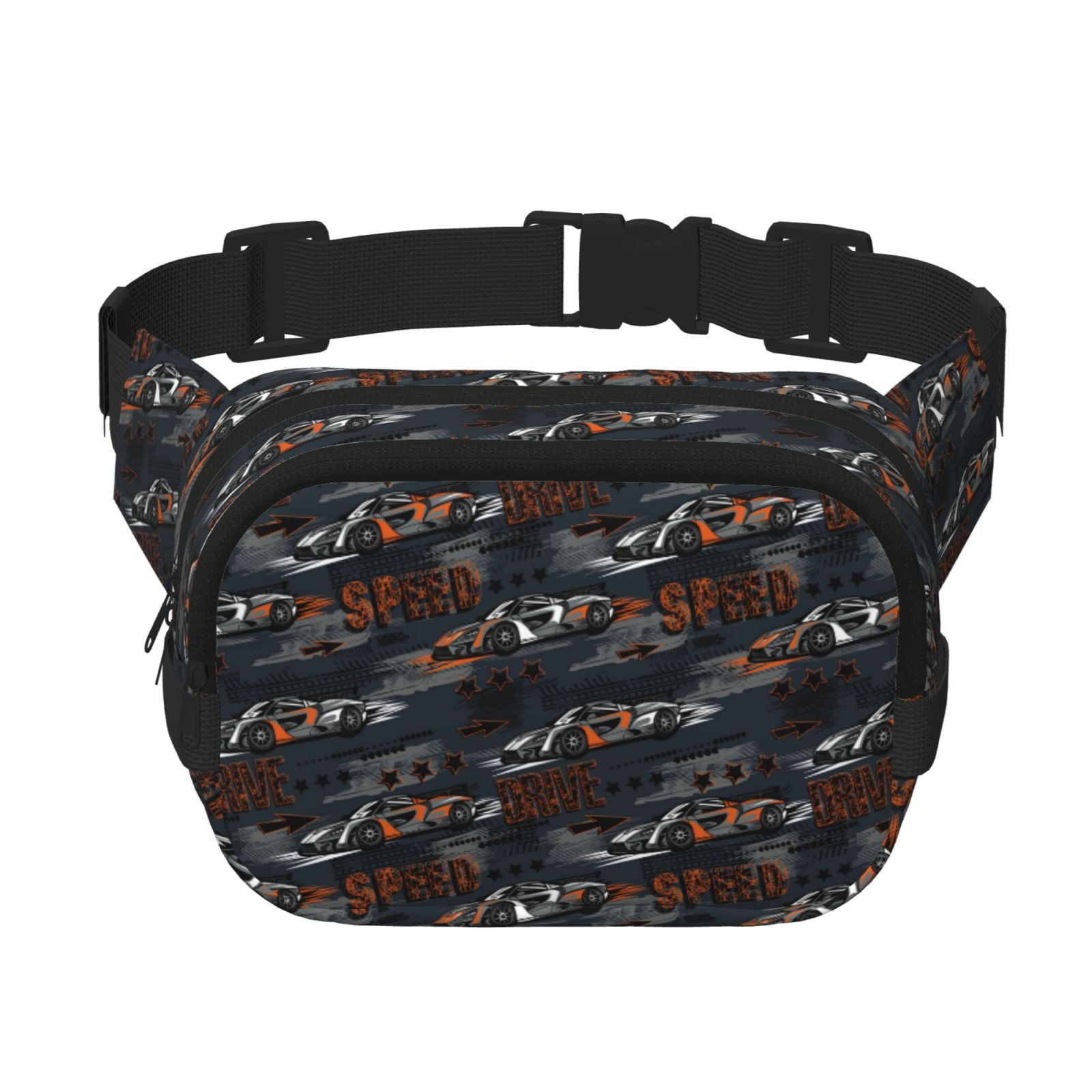 Picia Cool Sports Car Print Square Double-Layer Waist Bag Mini Adjustable Waist Belt Bag Exercise Running Travel Hiking