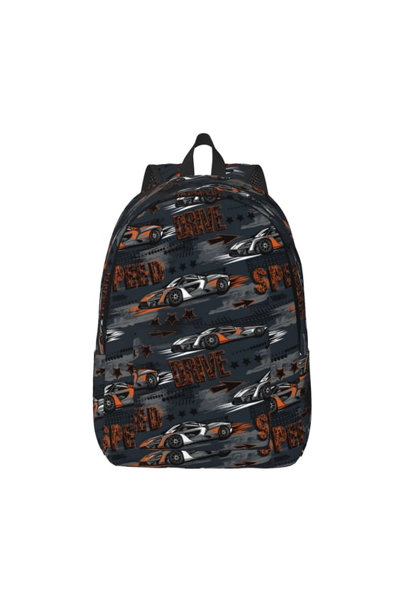 Cool Sports Car Printed Canvas Daypack - Stylish and Durable Vintage Compact Backpack - Class, Work, Travel, or Laptop Bookbag,Organized Compartments-Medium