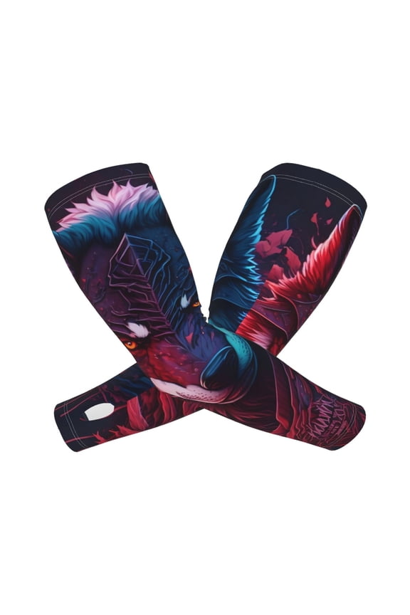 Cool Wolf Head Arm Sleeves for Men and Women - Tattoo Cover Up UPF 50+ Cooling Sports Sleeve for Basketball Golf Football-One Size