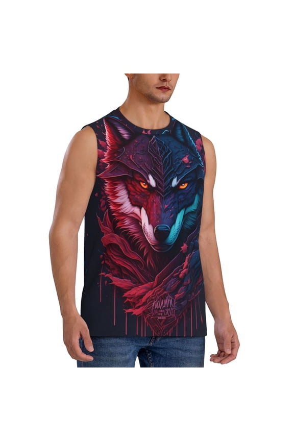 Cool Wolf Head mens Cotton Tank Undershirts , Moisture-wicking Ribbed Tanks, Lightweight Cotton Tank Undershirts-Small