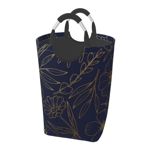 Picia Copper-Gold Gloss Outline Flower Laundry Basket With Handles Laundry Hamper Toys Storage Organizer Foldable Bucket Washing Bin Dirty Clothes Bag For Home Bathroom Bedroom Dorm