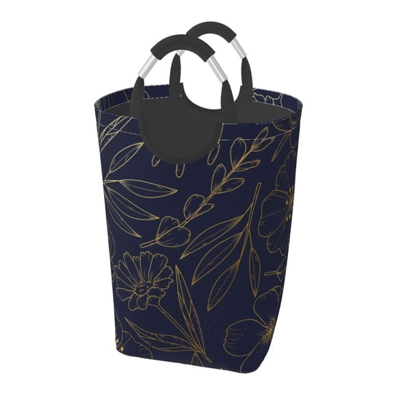 Picia Copper-Gold Gloss Outline Flower Laundry Basket With Handles Laundry Hamper Toys Storage Organizer Foldable Bucket Washing Bin Dirty Clothes Bag For Home Bathroom Bedroom Dorm