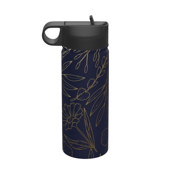 Picia Copper-Gold Gloss Outline Flower Pattern 18oz Sports Insulated Kettle With Straw Insulated Water Bottle For Running Hiking Cycling Climbing Men'S Woman Insulated Water Bottle