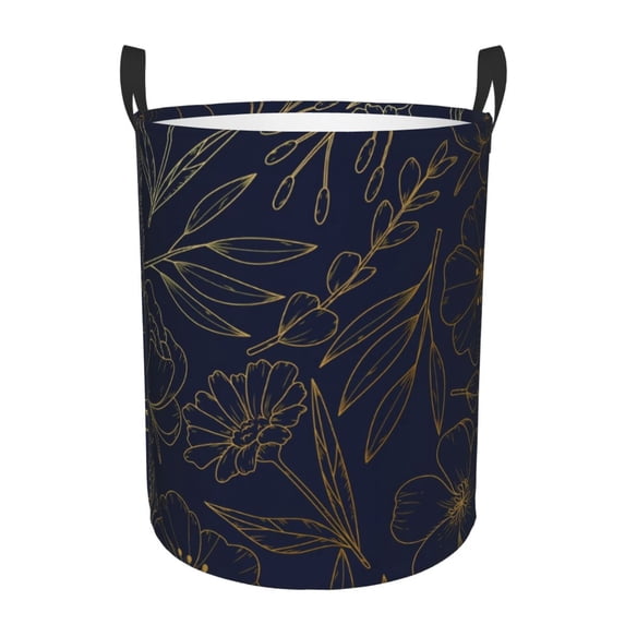 Picia Copper-Gold Gloss Outline Flower Pattern Large Laundry Basket, Waterproof, Freestanding Laundry Hamper, Collapsible Tall Clothes Hamper with Extended Handles-Small