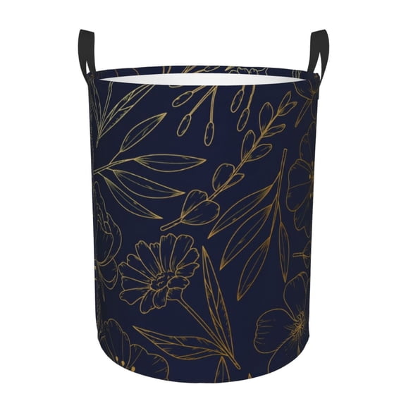 Picia Copper-Gold Gloss Outline Flower Pattern Large Laundry Basket, Waterproof, Freestanding Laundry Hamper, Collapsible Tall Clothes Hamper with Extended Handles-Small