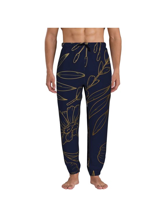 Copper-Gold Gloss Outline Flower Pattern Mens Casual Joggers Athletic Sweatpants Workout Sports Pants with Pockets Activewear Fitness Apparel-Large