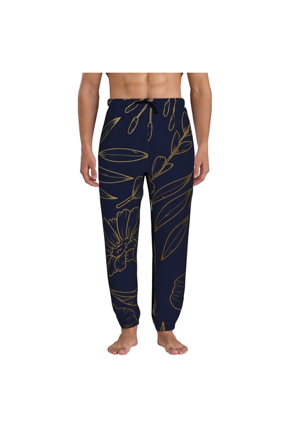 Copper-Gold Gloss Outline Flower Pattern Mens Casual Joggers Athletic Sweatpants Workout Sports Pants with Pockets Activewear Fitness Apparel-Large