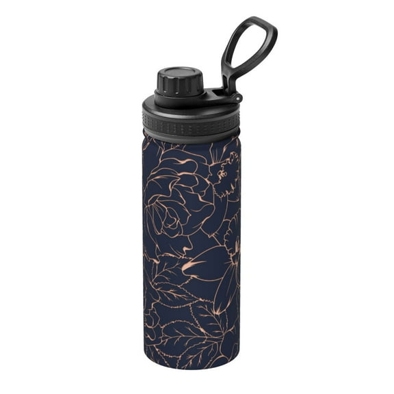Picia Copper-Gold Gloss Outline Flower Pattern Water Bottle 18 oz Stainless Steel Insulated Bottles With Handle Leak Proof Gym Sport Water Jug BPA-free insulated kettle For Men Women Adults