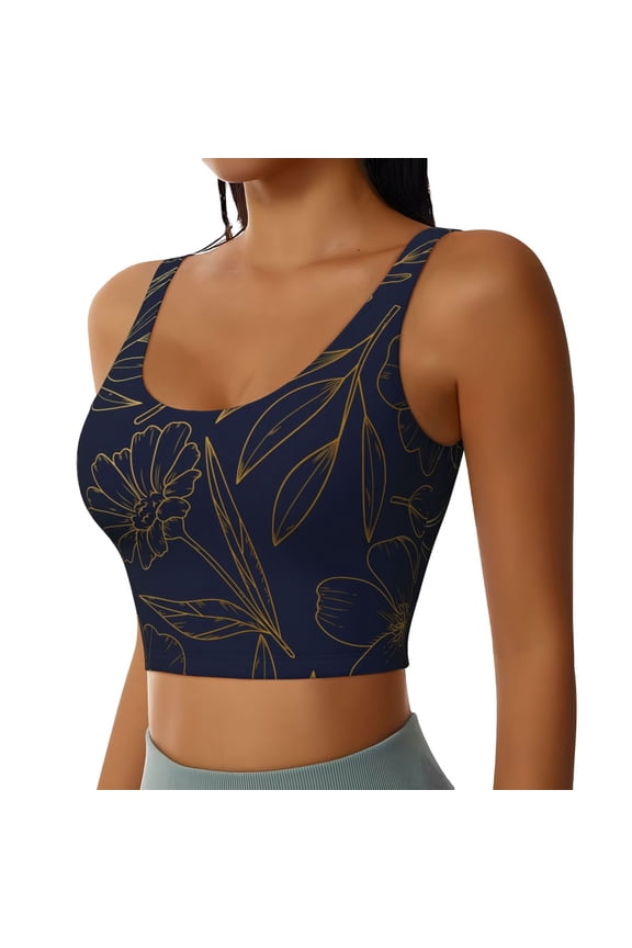 Copper-Gold Gloss Outline Flower Sports Bra for Women,Padded Strappy Sports Bras Medium Support Yoga Bra with Removable Cups,Running Yoga Bra-XX-Large