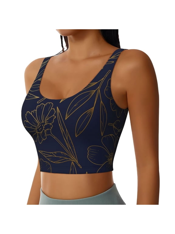 Copper-Gold Gloss Outline Flower Sports Bra for Women,Padded Strappy Sports Bras Medium Support Yoga Bra with Removable Cups,Running Yoga Bra-XX-Large