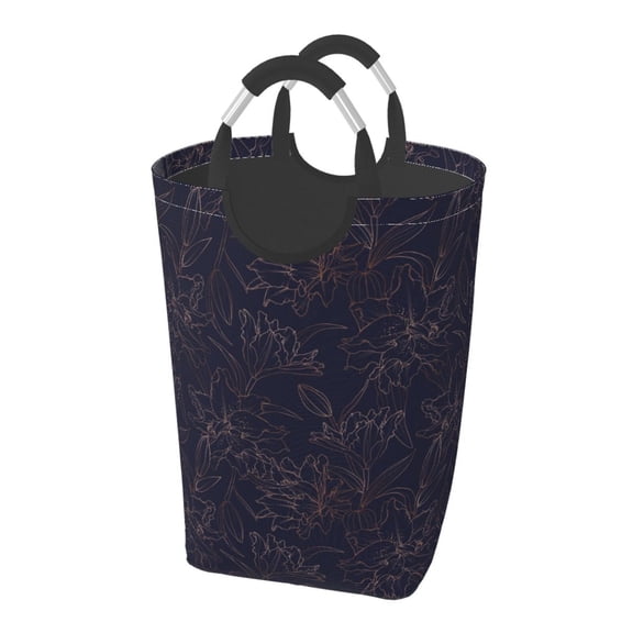 Picia Copper-Gold Gloss Outline Flower1 Laundry Basket With Handles Laundry Hamper Toys Storage Organizer Foldable Bucket Washing Bin Dirty Clothes Bag For Home Bathroom Bedroom Dorm