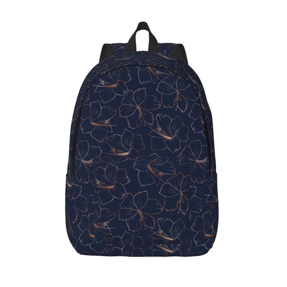 Picia Copper-Gold Gloss Outline Lily Flower Printed Canvas Daypack - Stylish and Durable Vintage Compact Backpack - Class, Work, Travel, or Laptop Bookbag,Organized Compartments-Small