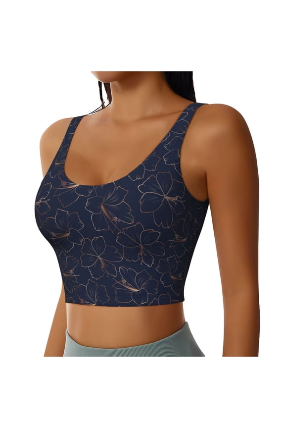 Copper-Gold Gloss Outline Lily Flower Sports Bra for Women,Padded Strappy Sports Bras Medium Support Yoga Bra with Removable Cups,Running Yoga Bra-XX-Large
