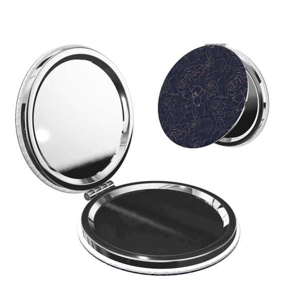 Picia Copper-Gold Gloss Outline Navy Dark Blue for Compact Vanity Mirror , Travel Makeup Mirror , Portable Magnifying Cosmetic Mirror for Daily, Work, Business-Round Shape