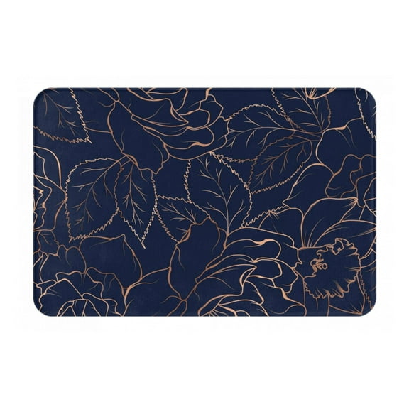 Picia Copper-Gold Gloss Outline Navy Dark Blue Pattern Flannel Doormat 16x24 Inch Non-Slip Indoor Mat, Absorbent & Quick-Dry Rug for Entryway, Bathroom, Kitchen, and Bedroom, Machine Washable