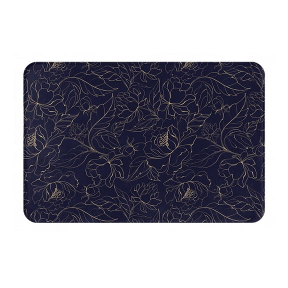 Picia Copper-Gold Gloss Outline Peony Pattern Flannel Doormat 16x24 Inch Non-Slip Indoor Mat, Absorbent & Quick-Dry Rug for Entryway, Bathroom, Kitchen, and Bedroom, Machine Washable