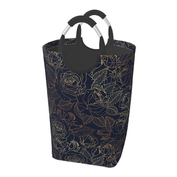 Picia Copper-Gold Gloss Outline Rose Laundry Basket With Handles Laundry Hamper Toys Storage Organizer Foldable Bucket Washing Bin Dirty Clothes Bag For Home Bathroom Bedroom Dorm