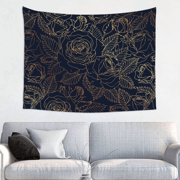 Picia Copper-Gold Gloss Outline Rose Pattern Tapestry-Tapestries for Bedroom Living Room Dorm(29x37")