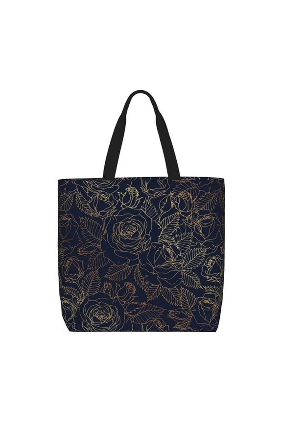Copper-Gold Gloss Outline Rose for Tote Bag for Women with Zipper, Gym Tote with Compartments, Laptop Work Tote Nurse Dance Yoga Bag for Sport, Travel