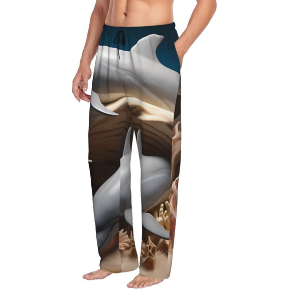 Picia Coral Fish Dolphin Mens Soft Woven Cotton Elastic Waistband Sleep Pajama Pant Lounge Sleep Pant With Pockets And Drawstring-Medium