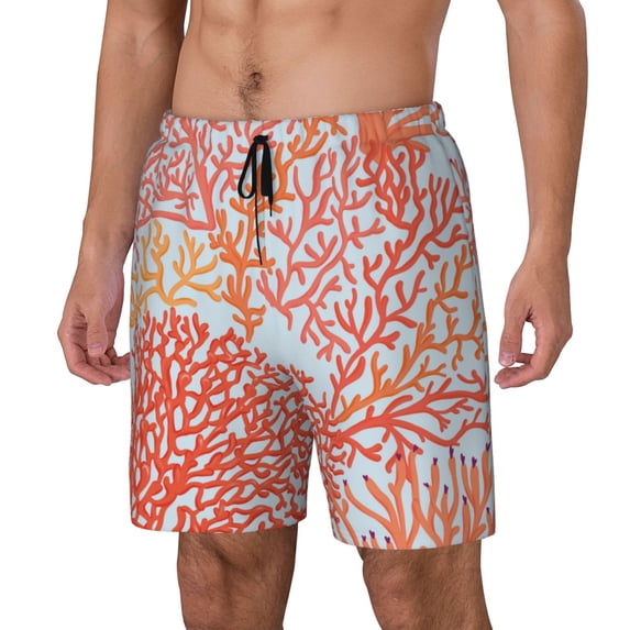 Picia Corals pattern Mens Swim Trunks with Compression Liner Stretch Beach Shorts Quick Dry with Zipper Pockets No-Chafing Board Shorts-XX-Large