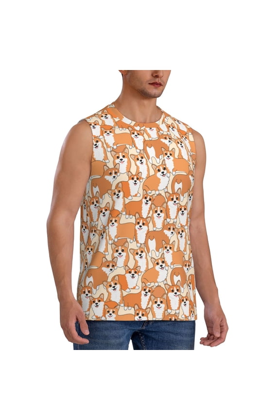 Corgi Animal mens Cotton Tank Undershirts , Moisture-wicking Ribbed Tanks, Lightweight Cotton Tank Undershirts-Small