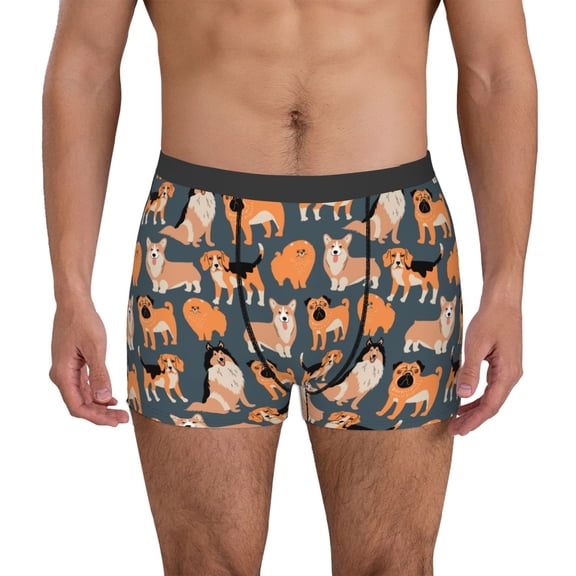 Picia Corgi Collie Pug Pattern Men’s Boxer Briefs – Soft & Breathable Underwear, Stretchy & Comfortable Fit, Supportive Pouch Design, Moisture-Wicking-X-Large
