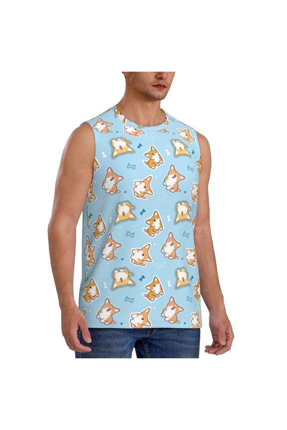 Corgi Dog 1 mens Cotton Tank Undershirts , Moisture-wicking Ribbed Tanks, Lightweight Cotton Tank Undershirts-Large