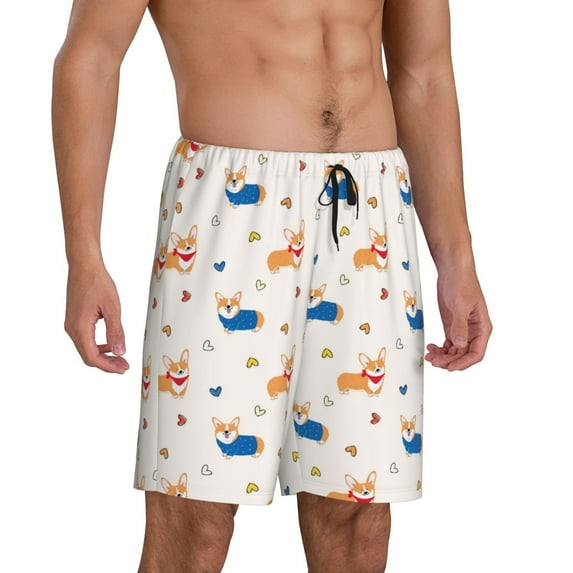 Picia Corgi Dog And Heart Pajama Shorts for Men, Men's Pajama Bottoms, Sleepwear,Short Pajama Pants-XX-Large