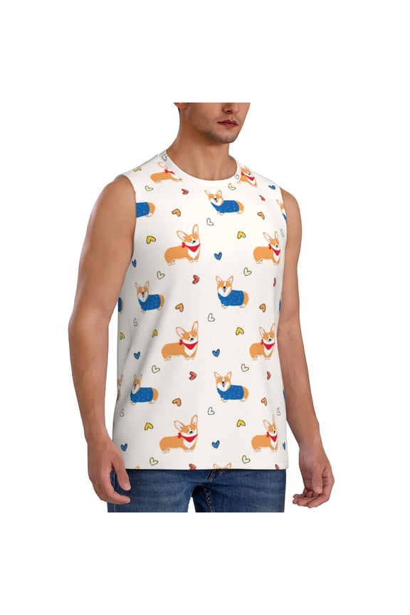 Corgi Dog And Heart mens Cotton Tank Undershirts , Moisture-wicking Ribbed Tanks, Lightweight Cotton Tank Undershirts-XX-Large