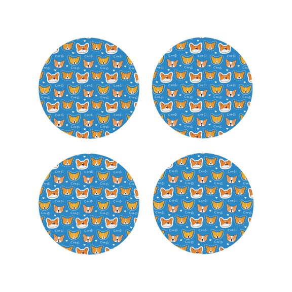 Picia Corgi Dog Face Printed Leather Coasters for Drinks, 4" Drink Coasters Set of 4 for Tabletop Protection, Handmade Luxurious Home Décor and Housewarming Gift -Round Shape