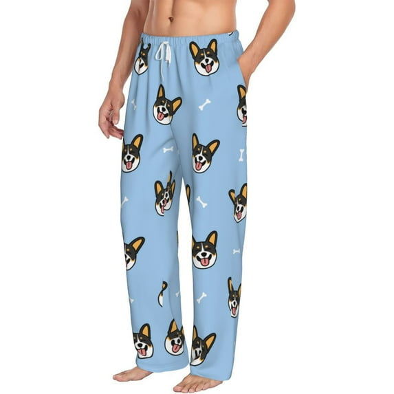 Picia Corgi Dog Mens Soft Woven Cotton Elastic Waistband Sleep Pajama Pant Lounge Sleep Pant With Pockets And Drawstring-Large