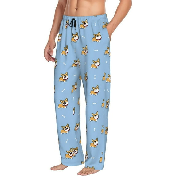 Picia Corgi Dog Mens Soft Woven Cotton Elastic Waistband Sleep Pajama Pant Lounge Sleep Pant With Pockets And Drawstring-XX-Large