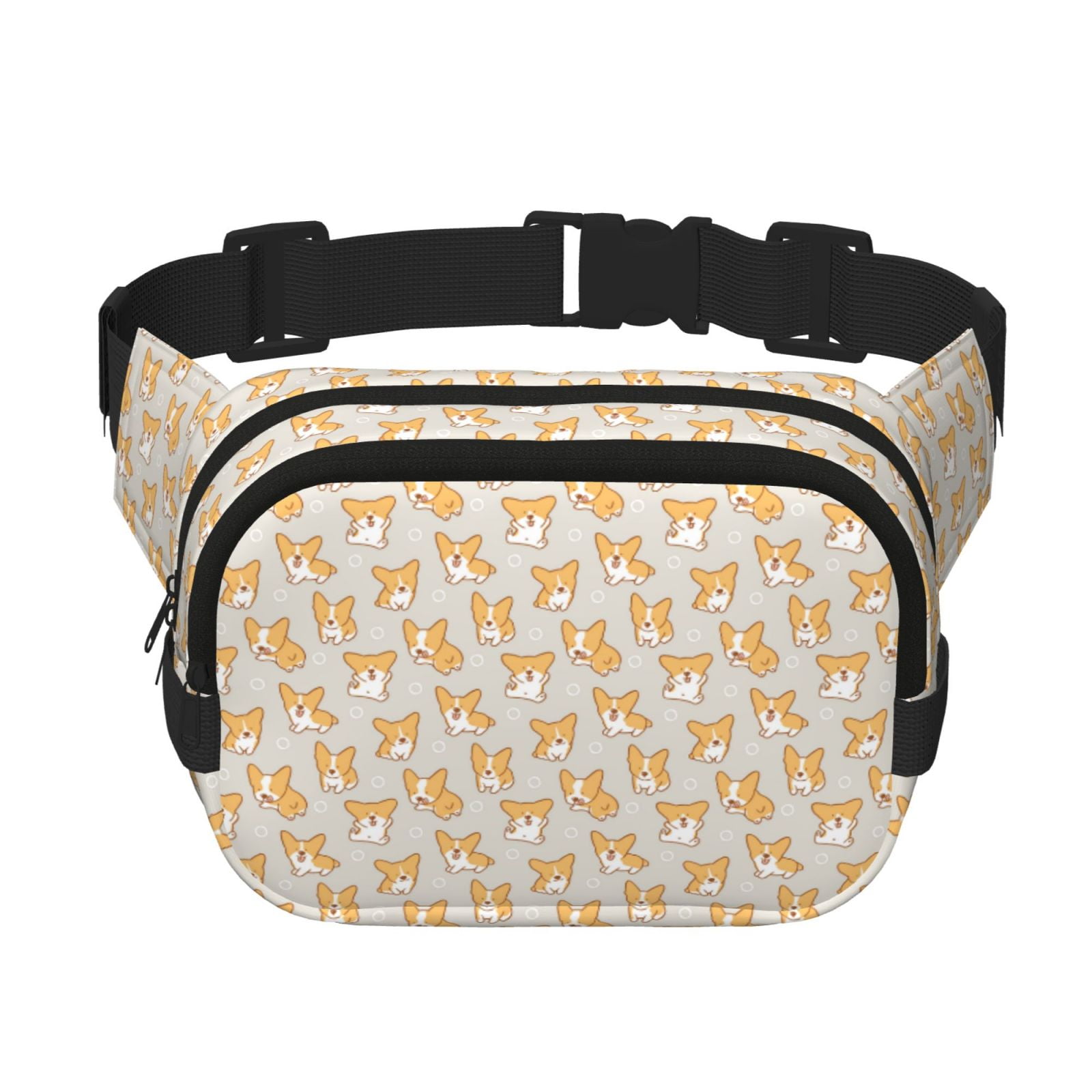 Picia Corgi Dog Print Square Double-Layer Waist Bag Mini Adjustable Waist Belt Bag Exercise Running Travel Hiking