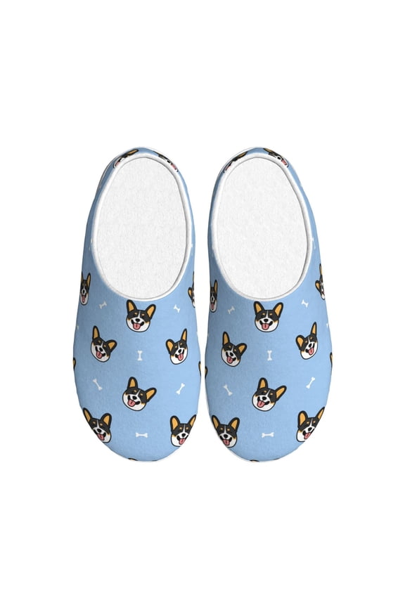 Corgi Dog for Women's Lamb-hug Comfy Fleece House Slippers Memory Foam, Slip-on House Shoes Indoor Outdoor-39/40